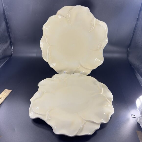 Roscher Flower Antique Butter Yellow Dish Plate 11inch Flower Shape Plate Set 2 - Picture 13 of 16